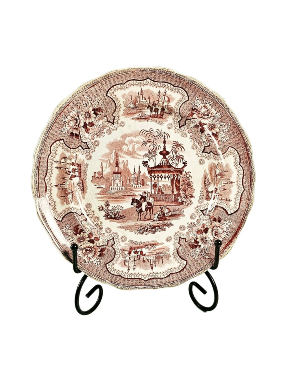 Antique Adams Palestine Red Transferware Plate 1830s Staffordshire Pink 9”